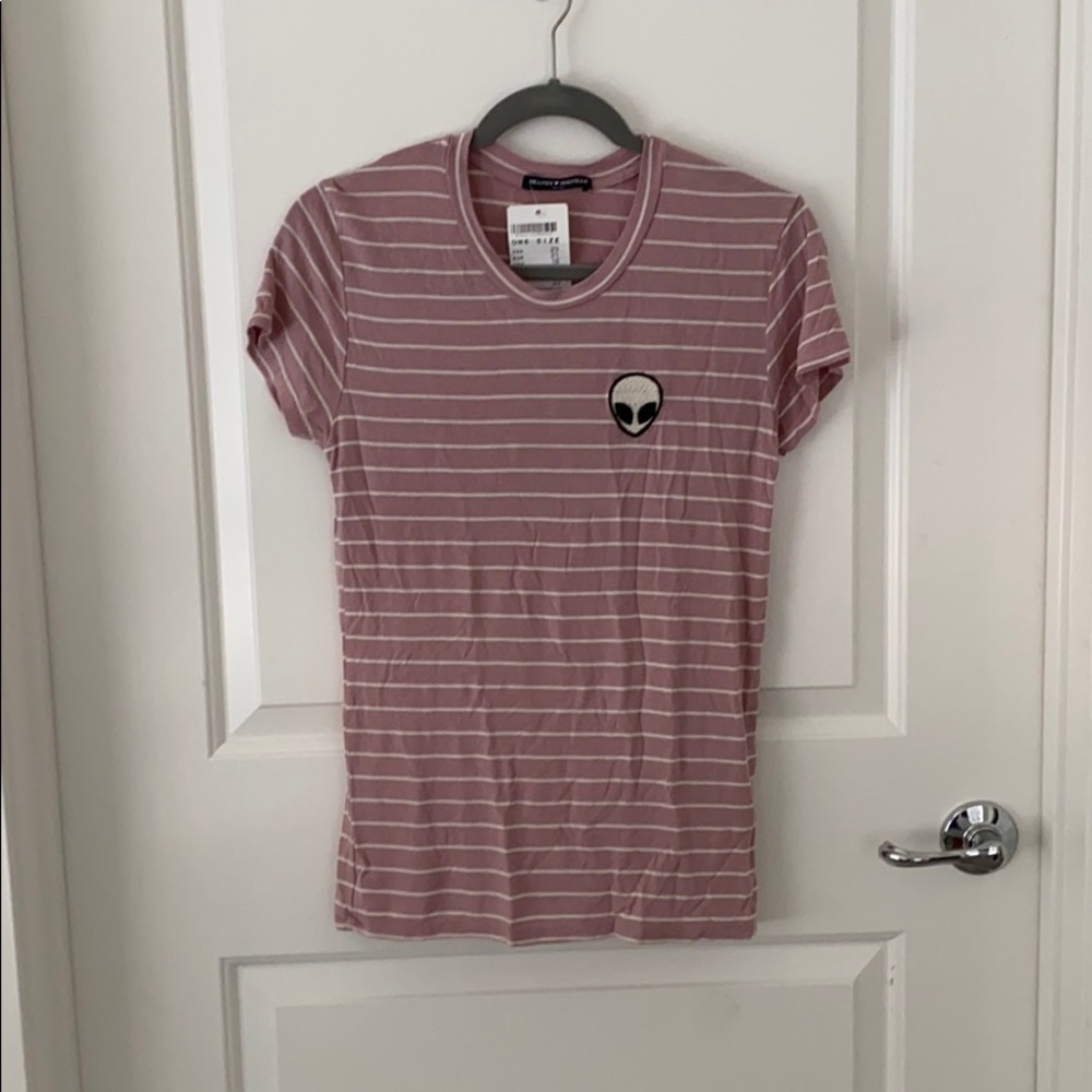 Brandy Melville pink stripe alien patch tee